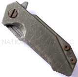 Rick Hinderer Knives Battle Field Pickup Half Track folding knife with flipper tab - shown closed presentation side.  S35VN stainless steel plain edge blade.  Smooth titanium handle.  Model K20090SPBF.
For reference only.