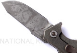Rick Hinderer Knives Battle Field Pickup Half Track folding knife with flipper tab - close up of lock side blade.  S35VN stainless steel plain edge blade.  Smooth titanium handle.  Model K20090SPBF.
For reference only.