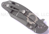Rick Hinderer Knives Gearhead XM-24 Wharncliffe folding knife with thumb stud and flipper tab - shown closed lock side.  Working Finish M390 stainless steel plain edge blade.  Black G-10 handle with Working Finish lock side.  Model K3023SGW00.
For reference only.