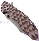 Rick Hinderer Knives Gearhead XM-24 Wharncliffe folding knife with thumb stud and flipper tab - shown closed presentation side.  Working Finish M390 stainless steel plain edge blade.  FDE G-10 handle with Working Finish lock side.  Model K3023SGW00.
For reference only.