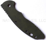 Rick Hinderer Knives 3.5" XM-18 "Bolstered" G-10 handle scale - reverse shown.  OD Green - Black in color.
For reference only.