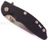 Rick Hinderer Knives Horse Head Logo Fatty XM-18 3.5" Harpoon Tanto folding knife with thumb stud and flipper tab - shown closed presentation side.  Stonewash S35VN stainless steel plain edge blade.  Black G-10 handle with stonewash lock side.  Model K2506SGS00.
For reference only.