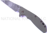Rick Hinderer Knives Battlefield Pickup XM-24 Wharncliffe folding knife with thumb stud and flipper tab - shown open presentation side.  M390 stainless steel plain edge blade.  OD green G-10 handle with titanium lock side.  Model K30230SPBF.
For reference only.
