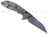 Rick Hinderer Knives Battlefield Pickup XM-24 Wharncliffe folding knife with thumb stud and flipper tab - shown open lock side.  M390 stainless steel plain edge blade.  OD green G-10 handle with titanium lock side.  Model K30230SPBF.
For reference only.