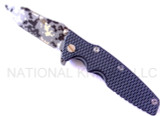 Rick Hinderer Knives Digi Camo Edition Eklipse Harpoon Tanto folding knife with thumb stud and flipper tab - shown open presentation side.  Working Finish 20CV stainless steel plain edge blade.  Grey - black G-10 handle with Working Finish lock side.  Model K40042S000.
For reference only.