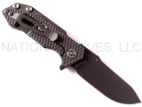Rick Hinderer Knives Half Track folding knife with flipper tab - shown open lock side.  Black DLC S35VN stainless steel plain edge blade.  Black DLC textured titanium handle with black DLC textured titanium lock side.  Model K20090SPNC.
For reference only.