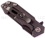 Rick Hinderer Knives Half Track folding knife with flipper tab - shown closed lock side.  Black DLC S35VN stainless steel plain edge blade.  Black DLC textured titanium handle with black DLC textured titanium lock side.  Model K20090SPNC.
For reference only.