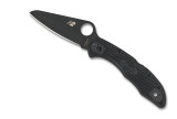 Spyderco Salt 2 folding knife with thumb hole - shown open presentation side.  Black H-2 stainless steel plain edge blade.  Black FRN handle. Model C88PBBK2.
