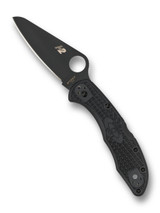 Spyderco Salt 2 folding knife with thumb hole - shown open presentation side.  Black H-2 stainless steel plain edge blade.  Black FRN handle. Model C88PBBK2.