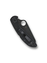 Spyderco Salt 2 folding knife with thumb hole - shown closed pocket clip side.  Black H-2 stainless steel plain edge blade.  Black FRN handle. Model C88PBBK2.