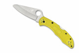 Spyderco Salt 2 folding knife with thumb hole - shown open presentation side.  Satin H-2 stainless steel plain edge blade.  Yellow FRN handle. Model C88PYL2.