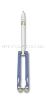 Baliyo by Spyderco butterfly style ink pen - shown open obverse.  Purple and white body.  Model YUS115.
For reference only.