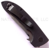 Emerson Knives Horseman SFS folding knife with thumb disk and Emerson Wave opener - shown closed pocket clip side.  Satin 154CM stainless steel combo edge blade.  Black G-10 handle.  Model HRSM-SFS.