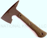 REFERENCE ONLY - RMJ Tactical Mini Jenny Tomahawk, 2.687" Forward Edge 80CRV2, Dirty Olive Handle, Sheath