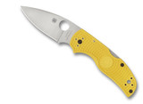 Spyderco Native 5 Salt folding knife with thumb hole - shown open presentation side.  Satin MagnaCut stainless steel plain edge blade.  Yellow FRN handle.  Model C41PYL5.