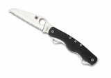 Spyderco Clipitool folding knife multitool with thumb hole - shown blade open presentation side.  Satin 8Cr13MoV stainless steel serrated edge blade.  Black G-10 handle.  Model C209GS.
For reference only.
