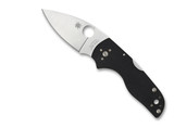 Spyderco Lil' Native Back Lock folding knife with thumb hole - shown open presentation side.  Satin S30V stainless steel plain edge blade.  Black G-10 handle.  Model C230MBGP.