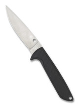 Spyderco Waterway fixed blade knife - shown out of sheath reverse.  Satin LC200N stainless steel plain edge blade.  Black G-10 handle.  Model FB43GP.