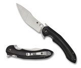 Spyderco Tropen folding knife with blade hole, Emerson Wave opener, and flipper tab - shown open presentation side and closed pocket clip side.  Satin S30V stainless steel plain edge blade.  Black G-10 handle.  Model C237GP.