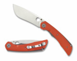 Spyderco Subvert folding knife with thumb hole - shown open presentation side and closed pocket clip side.  S30V stainless steel plain edge blade.  Orange G-10 handle.  Model C239GPOR.