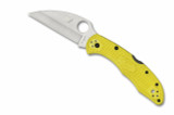 Spyderco Salt 2 Wharncliffe folding knife with thumb hole - shown open presentation side.  Satin H-1 stainless steel plain edge blade.  Yellow FRN handle. Model C88PWCYL2.
For reference only.