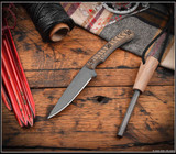 RMJ Tactical Sparrow fixed blade knife - shown out of sheath obverse. Tungsten Cerakote Nitro-V stainless steel plain edge blade. Hyena Brown G-10 handle. Model K-SP-TU-HB RMJ Tactical Sparrow fixed blade knife - shown out of sheath obverse. Tungsten Cerakote Nitro-V stainless steel plain edge blade. Hyena Brown G-10 handle. Model K-SP-TU-HB