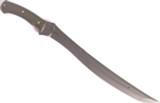RMJ Tactical Wyvern fixed blade short sword - shown out of sheath obverse.  Tungsten Cerakote 3V steel plain edge blade.  Dirty Olive G-10 handle. 