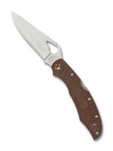 Byrd Knives Cara Cara 2 folding knife with thumb slot - shown open presentation side.  Satin 8Cr13MoV stainless steel plain edge blade.  Brown FRN handle.  Model BY03PBN2.
FOR REFERENCE ONLY.
