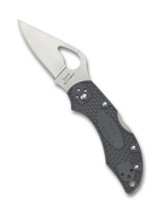 Byrd Knives Robin 2 folding knife with thumb slot - shown open presentation side.  Satin 8Cr13MoV stainless steel plain edge blade.  Gray FRN handle.  Model BY10PGY2.