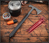 RMJ Tactical Loggerhead tomahawk - shown out of sheath obverse.  Tungsten Cerakote 80CRV2 plain edge head.  Black rubber handle.  Model T-L15-TU-BL.