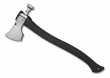 Spyderco Genzow Hatchet Hawk tomahawk - shown out of sheath reverse.  Satin 5160 steel plain edge head.  Black Polymer handle.  Model H02.
For reference only.
