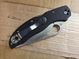 Used Byrd Harrier 2 folding knife with thumb slot - shown closed pocket clip side.  Satin 8Cr13MoV stainless steel combo edge blade.  Black G-10 handle.  Model BY01GPS2.