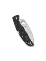 Spyderco Endura 4 folding knife with thumb hole - shown closed pocket clip side.  Satin VG-10 stainless steel, wharncliffe style, plain edge blade.  Black FRN handle.  Model C10FPWCBK.
