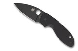 Spyderco Efficient folding knife with thumb hole - shown open presentation side.  Black 8Cr13MoV stainless steel plain edge blade.  Black G-10 handle.  Model C216GPBBK.