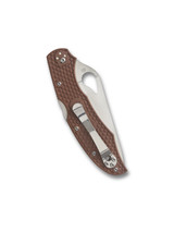 Byrd Knives Cara Cara 2 folding knife with thumb slot - shown closed pocket clip side.  Satin 8Cr13MoV stainless steel combo edge blade.  Brown FRN handle.  Model BY03PSBN2.
For reference only.