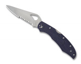 Byrd Knives Cara Cara 2 folding knife with thumb slot - shown open presentation side.  Satin 8Cr13MoV stainless steel combo edge blade.  Blue FRN handle.  Model BY03PSBL2.