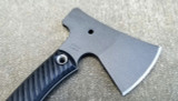 RMJ Tactical Little Bird 18 camp style axe - close up of obverse head shown out of sheath.  Tungsten Cerakote 52100 steel plain edge head.  Black G-10 handle.
For reference only. RMJ Tactical Little Bird 18 camp style axe - close up of obverse head shown out of sheath.  Tungsten Cerakote 52100 steel plain edge head.  Black G-10 handle.
For reference only.