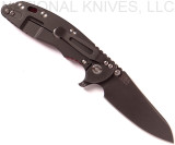 Rick Hinderer Knives XM-18 Sheepsfoot Flipper Knife, Battle Black 3.5" CPM-20CV  Plain Edge Blade, Battle Black Titanium Lockside, Red G-10 Handle - Tri-Way Pivot