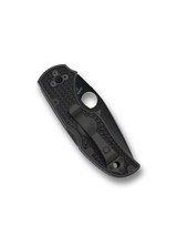 Spyderco Native 5 folding knife with thumb hole - shown closed pocket clip side.  Black S30V stainless steel plain edge blade.  Black FRN handle.  Model C41PBBK5.