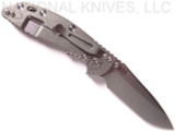 Rick Hinderer Knives Non Flipper XM-18 3.5" Spear Point folding knife with thumb stud - shown open lock side.  Stonewash 20CV stainless steel plain edge blade.  OD green G-10 handle with stonewash lock side.  Model K20821SGS00.