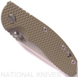 Rick Hinderer Knives Non Flipper XM-18 3.5" Spear Point folding knife with thumb stud - shown closed presentation side.  Stonewash 20CV stainless steel plain edge blade.  OD green G-10 handle with stonewash lock side.  Model K20821SGS00.