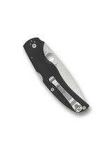 Spyderco Native Chief folding knife with thumb hole - shown closed pocket clip side.  Satin S30V stainless steel plain edge blade.  Black G-10 handle.  Model C244GP.
