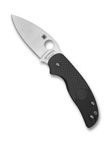 Spyderco Sage 5 folding knife with thumb hole - shown open presentation side.  Satin S30V stainless steel plain edge blade.  Black FRN handle.  Model C123PBK.