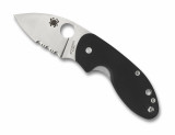 Spyderco Insistent folding knife with thumb hole - shown open presentation side.  Satin 8Cr13MoV stainless steel combo edge blade.  Black G-10 handle.  Model C246GPS.