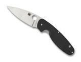 Spyderco Emphasis folding knife with thumb hole - shown open presentation side.  Satin 8Cr13MoV stainless steel plain edge blade.  Black G-10 handle.  Model C245GP.