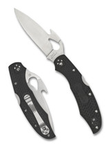 Byrd Knives Cara Cara 2 Emerson folding knife with thumb slot and Emerson Wave opener - shown both open presentation side and closed pocket clip side. Satin 8Cr13MoV stainless steel plain edge blade. Black FRN handle. Model BY03PBK2W. Byrd Knives Cara Cara 2 Emerson folding knife with thumb slot and Emerson Wave opener - shown both open presentation side and closed pocket clip side. Satin 8Cr13MoV stainless steel plain edge blade. Black FRN handle. Model BY03PBK2W.