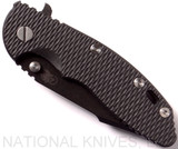 Rick Hinderer Knives XM-18 3.5" Harpoon Spanto folding knife with thumb stud and flipper tab - shown closed presentation side.  Black stonewash S35VN stainless steel plain edge blade.  Black G-10 handle with stonewash black lock side.  Model K2552SGD00.