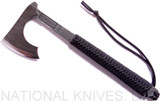RMJ Tactical Custom Raven tomahawk - shown out of sheath reverse. 80CRV2 steel plain edge head. Black cord-wrapped handle.
For reference only. RMJ Tactical Custom Raven tomahawk - shown out of sheath reverse. 80CRV2 steel plain edge head. Black cord-wrapped handle.
For reference only.