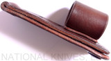 RMJ Tactical Custom Raven tomahawk - leather belt loop shown side view.  80CRV2 steel plain edge head.  Black cord-wrapped handle.
For reference only.