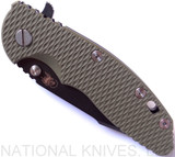 Rick Hinderer Knives XM-18 Harpoon Spanto Folding Knife, Black Stonewash 3.5" Plain Edge CPM-S35VN Blade, Black Stonewash Lockside, OD Green G-10 Handle - Tri-Way Pivot